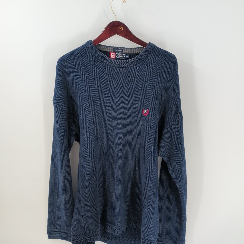 Chaps Ralph Lauren Hand Framed‎ Modern Stylish Pullover Sweater Navy Blue Size L